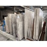 Approximately 220 Various Sheets of Limestone, Quartz, Granite & Marble w/ racks