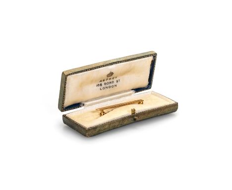 ASPREY: A 9CT GOLD TIE PIN by Asprey &amp; Co Ltd, London 1952, of plain rectangular form, in a fitted case. 4.5cm long, 3.1 