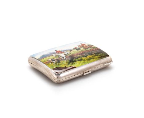 A CONTINENTAL SILVER AND ENAMEL CIGARETTE CASE by Robert Friederich, import marked, London 1905, rounded rectangular form, sh