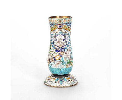 A RUSSIAN SILVER AND CLOISONNÉ ENAMEL VASE by Ivan Petrovich Khlebnikov, First Kokoshnik assay marked, Yakov Nikolayevich Lya