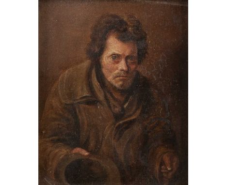 ATTRIBUTED TO SIR DAVID WILKIE RA (1785-1841) PORTRAIT OF A BEGGAR  Possibly signed to verso D WilkieOil on panel  14cm x 11c