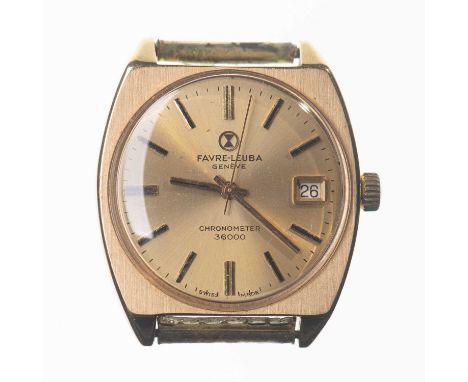 A GENTS 18CT GOLD FAVRE LEUBA WATCH HEAD circular champagne dial signed Favre Leuba Geneve Chronometer 36000, gilt/ black bat