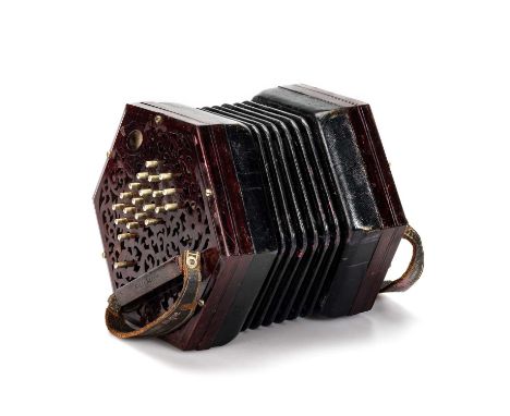 A LACHENAL 40-BUTTON CONCERTINA with fret-cut rosewood ends, patent no. 4752, stamped 2435 under frets, 40 nickel buttons, 6 