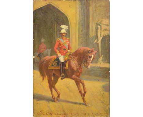 ADRIAN JONES (1845-1938); oil on board, equestrian portrait of King George V, signed to mid right, inscribed lower edge "King