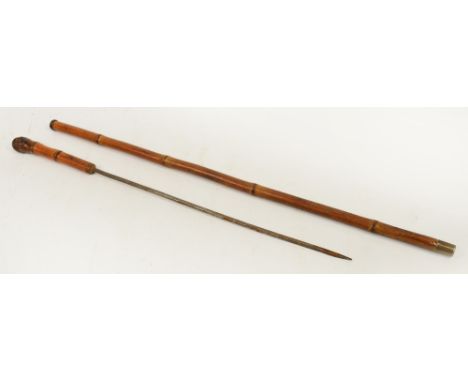 An Edwardian sword stick with bamboo scabbard and handle and steel blade, length 83cm.