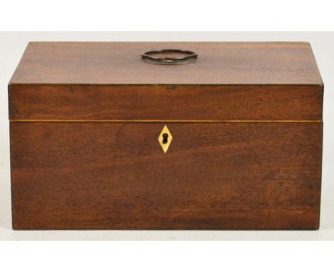 A 19th century mahogany rectangular two division tea caddy, width 30.5cm.