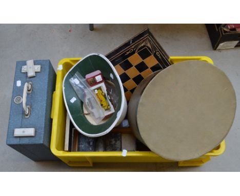 A quantity of collectors' items including a pith helmet, plaque, cap, hat box, etc.