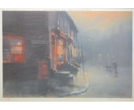 After BOB RICHARDSON; signed limited edition coloured print, a large decorative oil on canvas, a woolwork tapestry and an emb