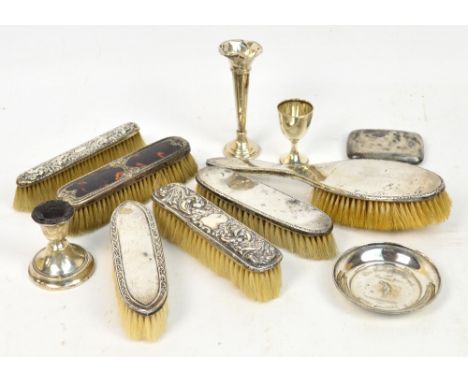 A collection of late 19th century and early 20th century hallmarked silver items, comprising a George V hallmarked silver bac