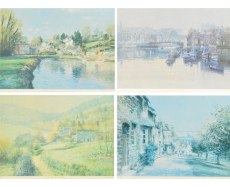 After BOB RICHARDSON; a coloured print "The High Street, Burford", 52/60, titled and signed in pencil, 37 x 51cm, framed and 