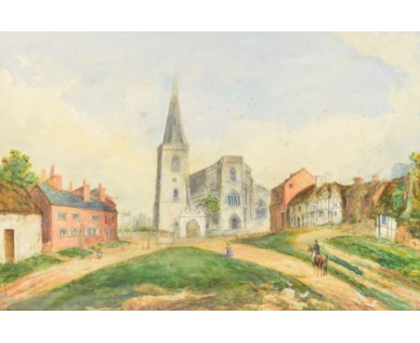 EARLY 20TH CENTURY ENGLISH SCHOOL; large watercolour study "Astbury Church", unsigned, 48 x 71cm, framed and glazed (af). CON