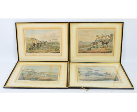HENRY ALKIN (1785-1851); four coloured prints of hunting scenes with men on horseback and greyhounds, each 21 x 29cm, all fra