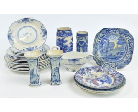 A Wedgwood "Saxon" part dinner service comprising six dinner plates, five dessert plates, two side plates and a sauce boat an