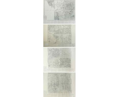 Four large 1970s/80s Ordnance Survey maps of Lancaster, Northwich, Bolton and Huddersfield, each 76 x 102cm, framed and glaze