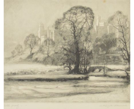 A. KNIGHTON HAMMOND; an artist's proof black and white etching "Haddon Hall", signed, inscribed and titled verso, 22 x 27.5cm