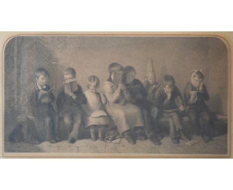 After WEBSTER; a pair of black and white engravings, children seated on benches, 25 x 51cm and a further print, all framed an