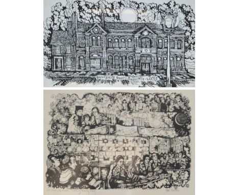 PAT COOKE (1935-2000); pen and ink study, "Belgrave Street Great Synagogue Leeds 1860", signed, inscribed and dated 1978, 13 