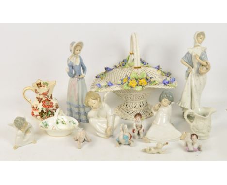 A collection of mixed ceramics comprising three Lladro angels, a Lladro figure, a Nao figure, five Capodimonte angels, a Cont