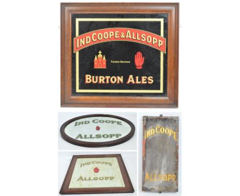 Three vintage Ind Coop Allsopp advertising pub mirrors, one oval, one rectangular and a further rectangular example in verre 