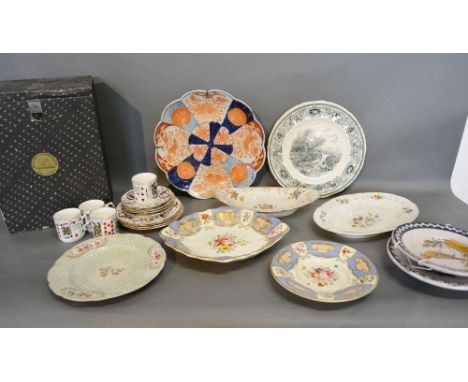 An Imari Charger Together With Various Ceramics, to include 19th Century English dessert ware, a coffee set, a wash basin and