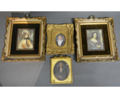 A 19th Century Portrait Miniature Half Length Study Of A Gentleman In Period Dress with hair locket verso, together with a po