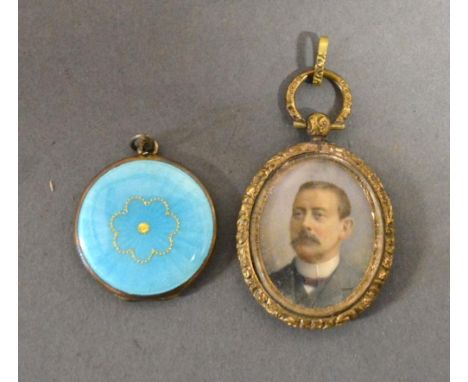 A Yellow Metal Framed Miniature Portrait Together With An Enamel Decorated Locket 