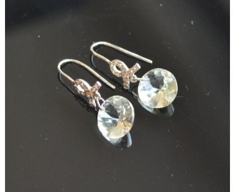 A Pair Of 10ct. White Gold Blue Amethyst And Diamond Set Drop Earings 