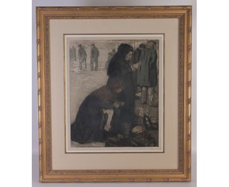 Manuel Robbe (French, 1872 - 1936) "Scene De Marche Aux Puces" - 1908 Aquatint &amp; Etching. Pencil signed lower margin. DeL