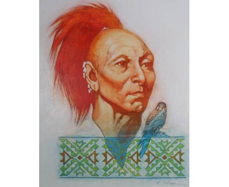 Hodges Soileau (American, B. 1943) "Black Hawk" Signed lower right. Original Mixed Media painting on Paper. Provenance: Colle