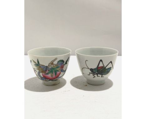 (2) Chinese Famille Rose Cups, Marks, 19th-20th century, H. 6 cm, D. 7.6 cm Provenance: Estate of the Lam's family from Hong 