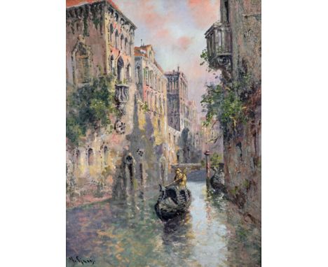 Yves Gianni (Italian, 19/20th C.) "Venezia" c - 1906 Oil on Canvas. Signed lower left. The painting is housed in it's origina