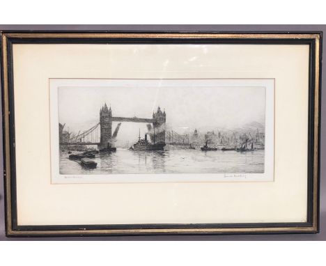 Frank Harding (British, 1935 - 1990)"London Bridge"Etching. Pencil signed and titled lower margin.Sight Size: 7 x 15 in.