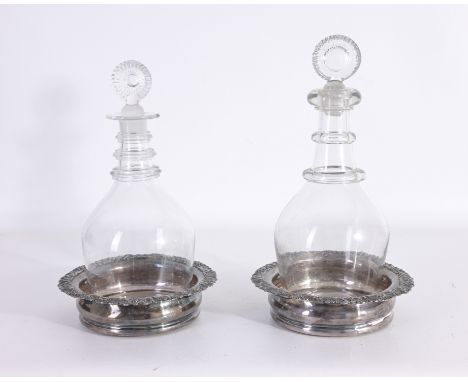 Both appear unmarked. Left decanter having chip (pic). Decanter Dimensions (L-R): 10.5 x 4.5 / 11.25 x 4.5 in.