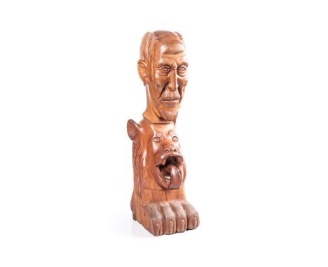 Thamsanqa (Thami) Kitty (South African 1967-) SMUTS AND LION carved wooden sculpture height: 74cm Thami Kiti, an extraordinar