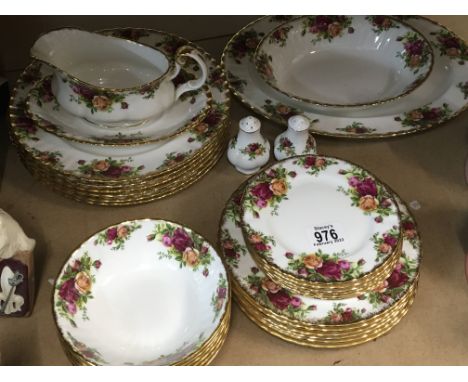 A Royal Albert Old English County Rose dinner set six place setting with serving dish gravy boat condiments. All First qualit