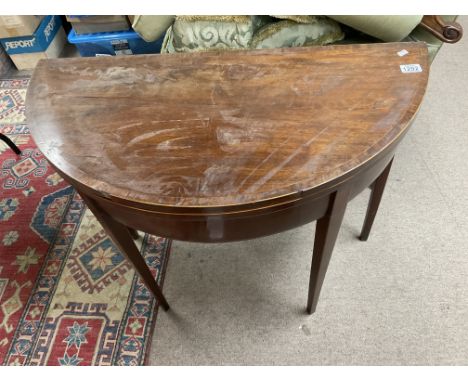 A Georgian Deco lune card table, (poor condition).