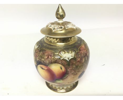 A Quality Royal Worcester potpourri vase and cover A Hand painted Fruit study with blackberries. Signed by the artist P Platt