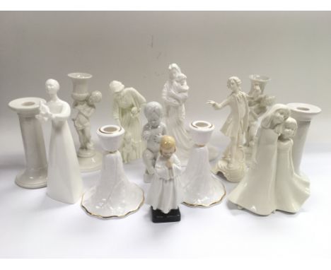 A collection of white porcelain figures, various makes including Royal Doulton, Royal Worcester and others.