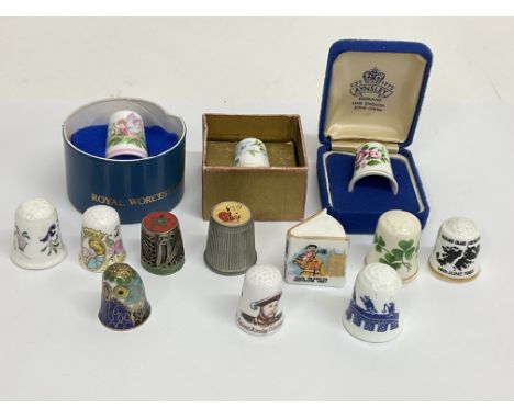 13 good thimbles/R Worcester/Ansley/Coalport and vintage enamel