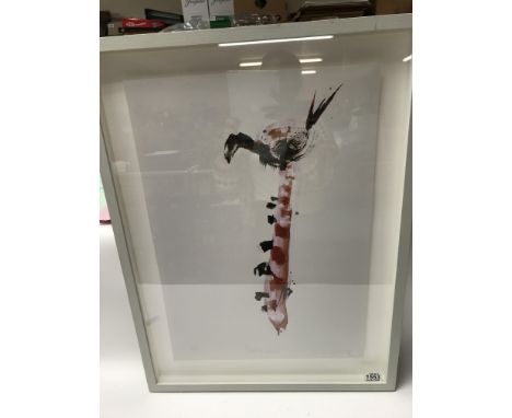 An interesting and colourful framed print of modern art depicting a bird and signed by the artist. Measuring approximately 54