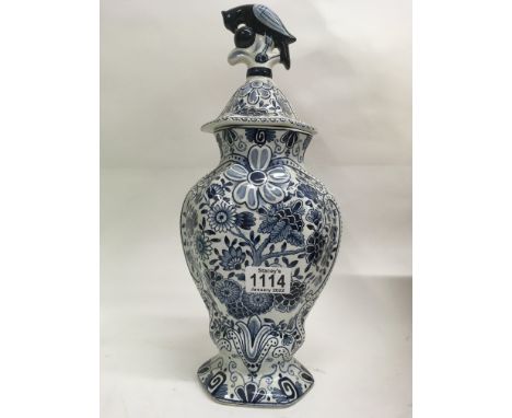 Delftware vases decorated in blue and white with flowers and foliage. Size 36cm approx - NO RESERVE