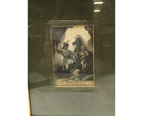 A framed pencil sketch titled Das Galgenmannlein, circa 1860 and signed by the artist. Measuring approximately 23cmx 29cm.