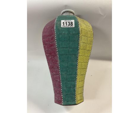 An unusual Chinese porcelain vase with octagonal shape and a multicoloured fish scale design to the body. 32cm