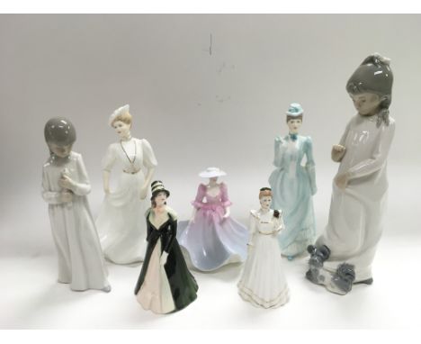 Seven digures of ladies comprising Coalport and Lladro style examples.