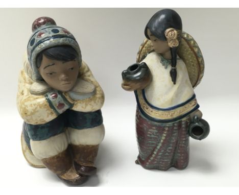 Two Lladro figurines, titled Gres Girl Figurine In Winter Hat and Gres Pepita with Sombrero.