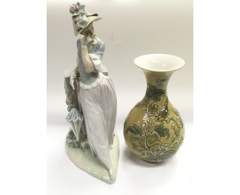 A large Lladro figure of a girl, approx 37cm together with a Lladro vase (2).