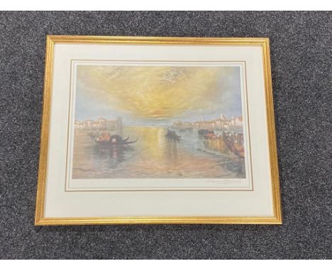 A gilt framed reproduction print - Turner's Venice sunset by Antonio Gaymard, signed in pencil.