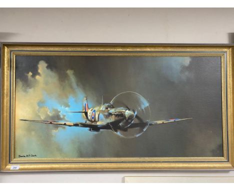 Barrie A.F. Clark : Spitfire, colour print on board, framed. 