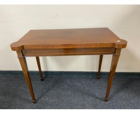 A Victorian inlaid mahogany card table, width 97 cm  CONDITION REPORT: Width 97 cm, Depth 48 cm, Height 77 cm. Condition is g