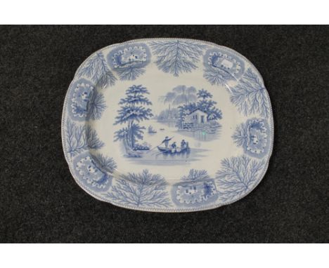A nineteenth century blue and white meat plate  CONDITION REPORT: 44 cm x 37.5 cm. Item in good condition, no chips or cracks